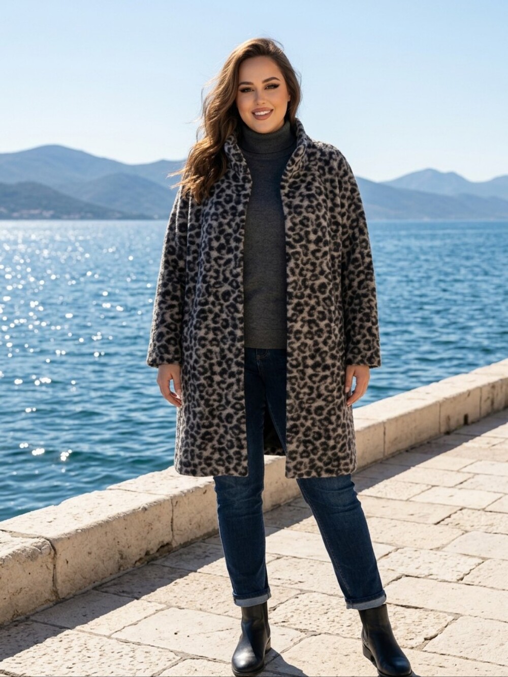 Christian Siriano Leopard Print Wool Coat Front Pockets and Snap Front XL